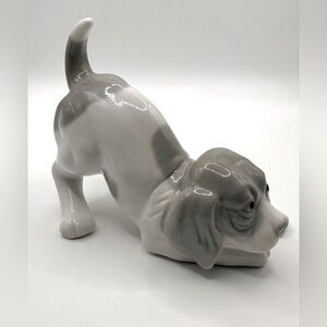 Adorable Playful Puppy Figurine Porcelain, White & Gray-Great Preowned Condition